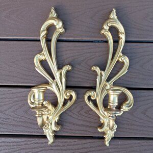 Vintage Syroco Gold Ornate Wall Sconces Candle Holders Set of 2 # 2336 DAMAGED